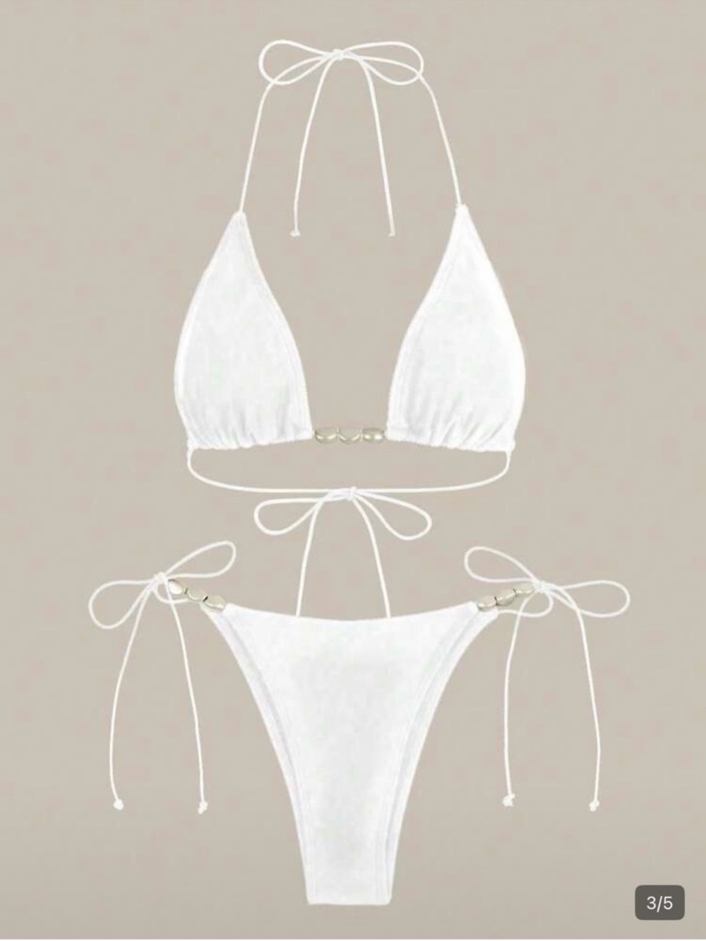 SHEIN White Triangle Tie-Side Bikini with Metal Rings